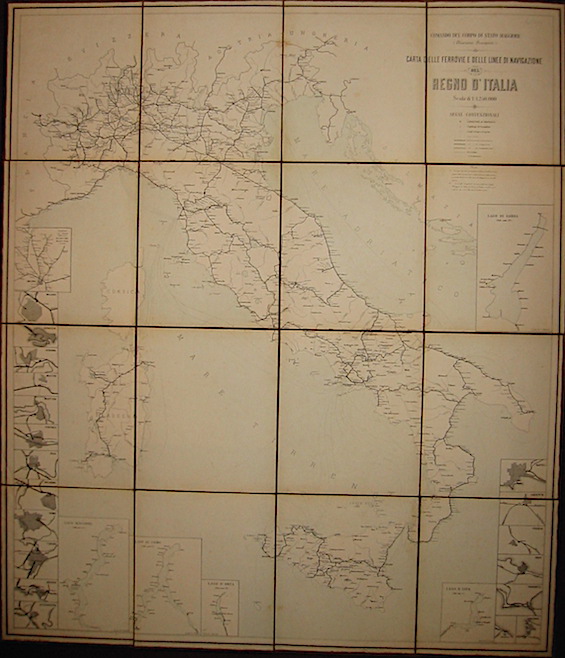 Comando del Corpo di Stato Maggiore (Direzione Trasporti)  Carta delle Ferrovie e delle Linee di Navigazione del Regno d'Italia Gennaio 1885 s.l. (Firenze) 